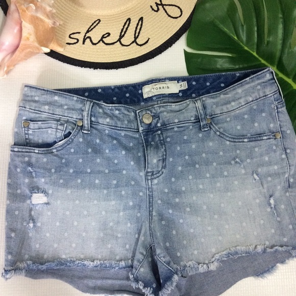 torrid Pants - Torrid Polka Dot Jean Shorts Frayed Hem Sz 14